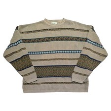 Vintage 90s Eddie Bauer Brown Striped Pullover Knit Sweater Mens XL Cotton USA