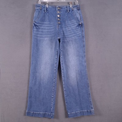 Kancan Jeans Womens Juniors 11 Blue Denim High Rise Wide Leg Button Fly Grunge 
