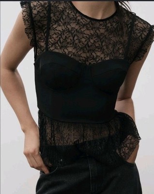 Zara Lace Bustier Top Black Size XS NWT