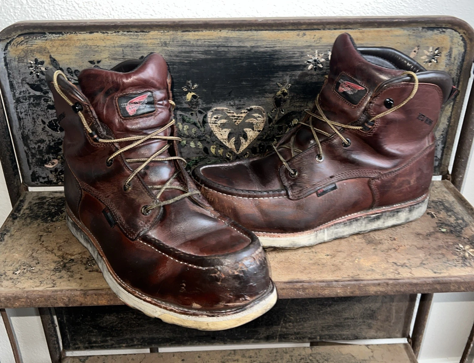 Red Wing Boots Mens Size 12 Brown Leather Safety Toe Saftey Waterproof