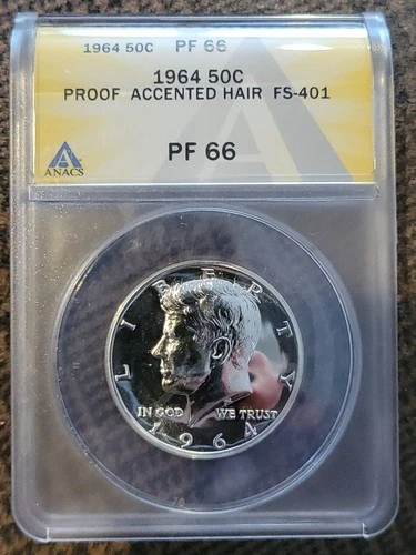 1964 Proof Kennedy Half Dollar 50c ANACS PR66 Accented Hair
