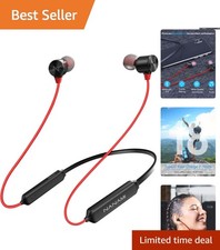Sporty Red Bluetooth Earbuds, Noise Cancelling - Magnetic Neckband 18H Play