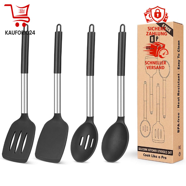Silikon-Kochutensilien-Set 4 StüCk HitzebestäNdig Schwarz Antihaftbeschichtet-image