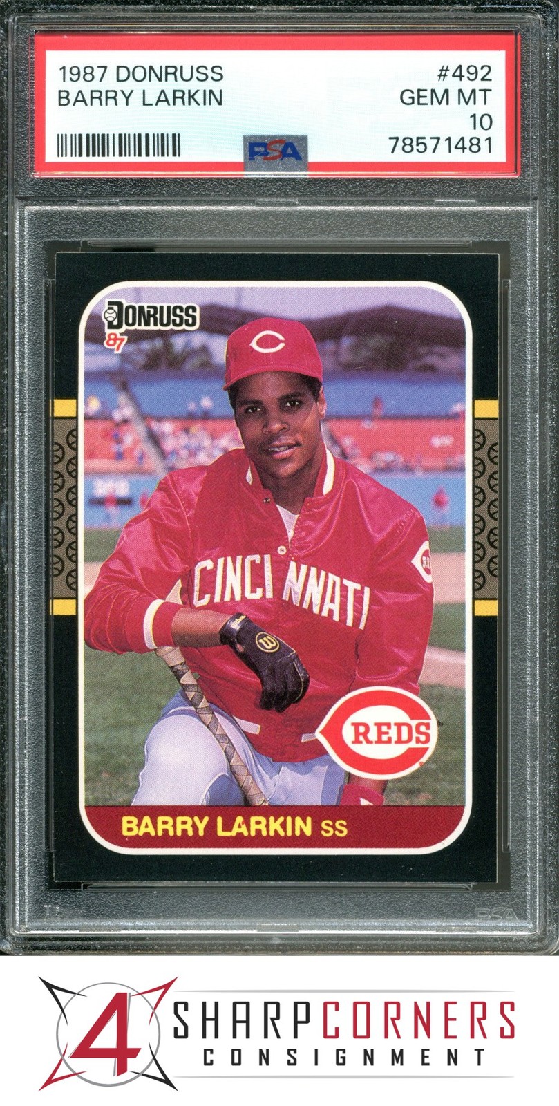 1987 DONRUSS #492 BARRY LARKIN RC REDS HOF PSA 10