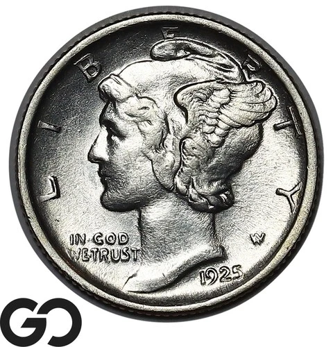1925-D Mercury Dime, Strong Bands, Brilliant Uncirculated++ Better Date