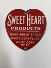 VINTAGE SWEETHEART PORCELAIN SIGN GRAIN FARMING FEED SEED CORN FLOUR GAS OIL RED