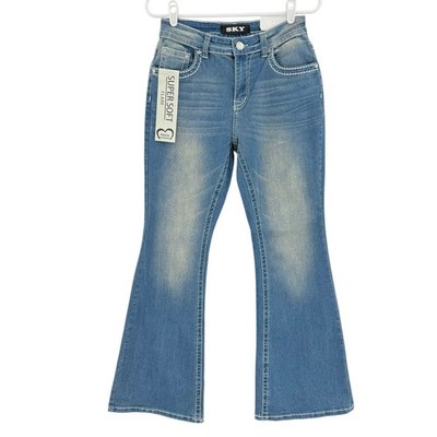 Sky Premium Women's Super Soft Flare Jeans Size 11/12 Embroidery Embellished NWT