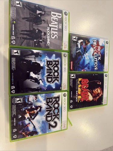 Rock Band Xbox 360 Game Bundle Lot Beatles Ac/dc Rock Evolution Tested.