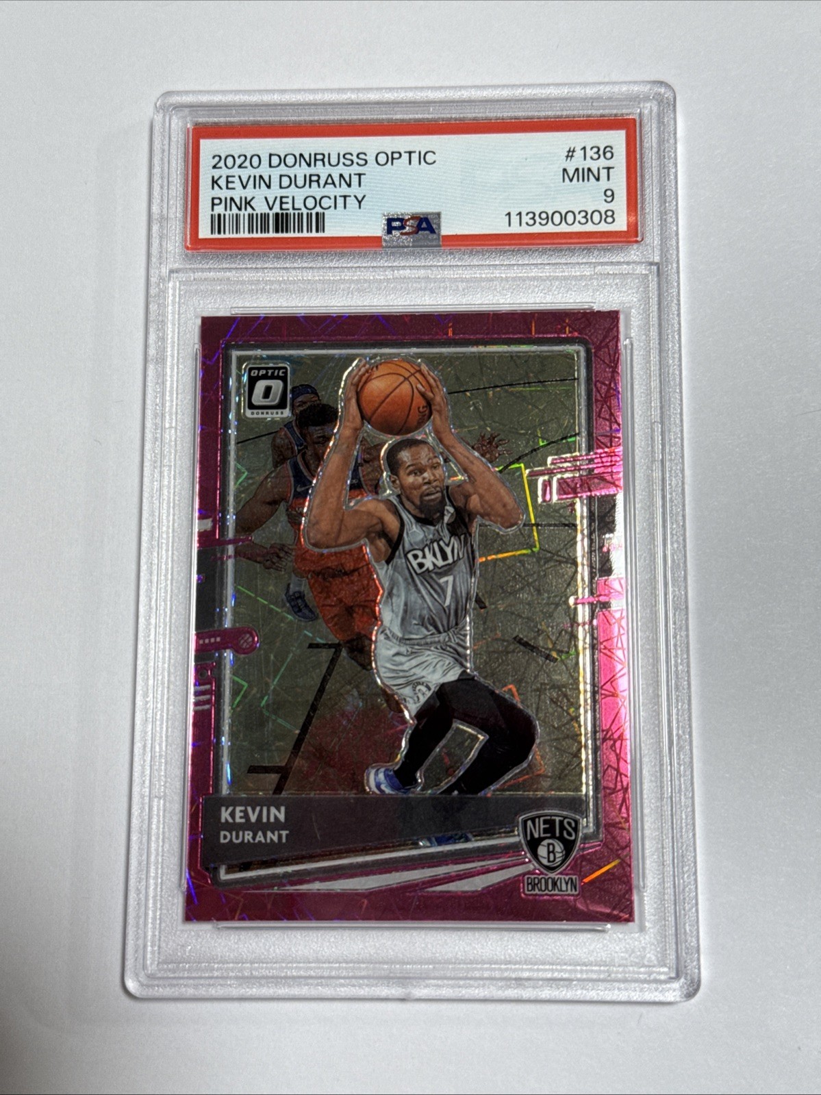 2020-21 Panini Donruss Optic Kevin Durant #136 Pink Velocity Prizm /79 PSA 9