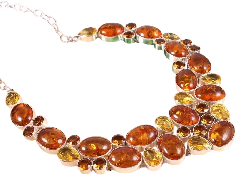 Collar de joyería de plata de ley 925 hecho a mano con piedras preciosas de ámbar báltico tamaño-17-18" Foto 2 de 4