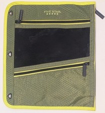 NWOT Five Star Large Pencil Pouch Olive Neon Citrus Fits 3 Ring Binder 9" X 11"