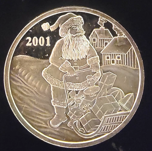 2001 Christmas Santa Pushing Cart Ornament Bullion US-0.999 Silver 1 Oz Art Coin