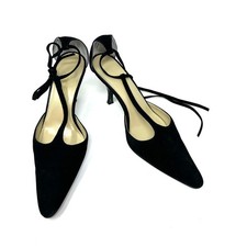 Terry Lewis Size 8 Heels Black Leather Pointed Toe Ankle Buckle 3" Formal