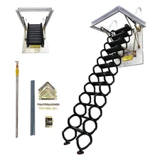 9.84ft Black Attic Pull Down Ceiling Ladder Stairs 12 Steps Folding Loft Ladder