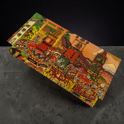 Vintage Japan Souvenir Letter Holder Matsuri Festival Mount Fuji Desk Organizer