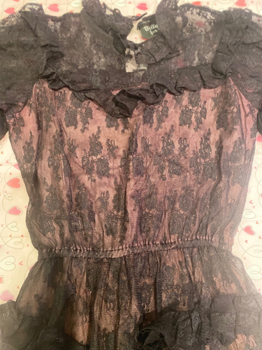 Vintage PRETTY Black Lace mini tiered Dress with ruffles - Picture 12 of 13