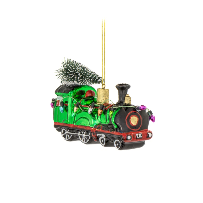 Sass & Belle Christmas Express Train Bauble | Green Glass Tree Decoration