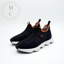 HERMES Eclair sneakers shoes fabric black orange unused H logo