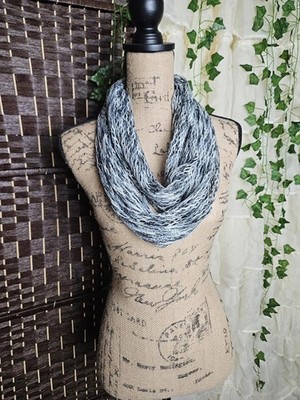 Infinity Scarf Black Gray Knit Lightweight Open Knit Scarf