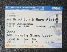 Ticket Stub Peterborough Utd V Brighton & Hove Albion Championship 2011 / 2012