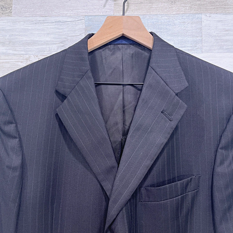 Ing Loro Piana Italy Wool Striped Suit Black Stripe Daniel Cremieux Mens 44S 37W - Image 3 of 4
