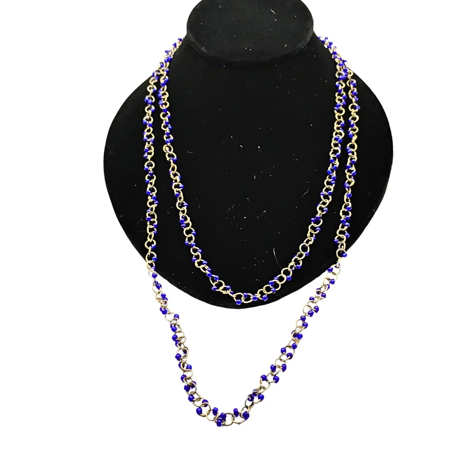 Collar de eslabones de cadena con cuentas tono plata largo vintage para mujer azul playa costera Foto 2 de 4
