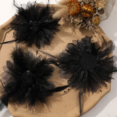 5PCS Mesh Feather Fabric Flower DIY Fairy Hairpin Clothing Appliques Accessory 