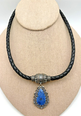American West geflochtene Leder Magnet Halskette & Denim Lapis Anhänger 17'' - Neu mit Etikett