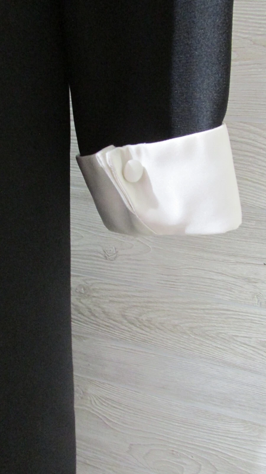 VETEMENTS Y2k ABITO NERO M mercoledì Addams raso bianco colletto a punta e polsini vintage grunge