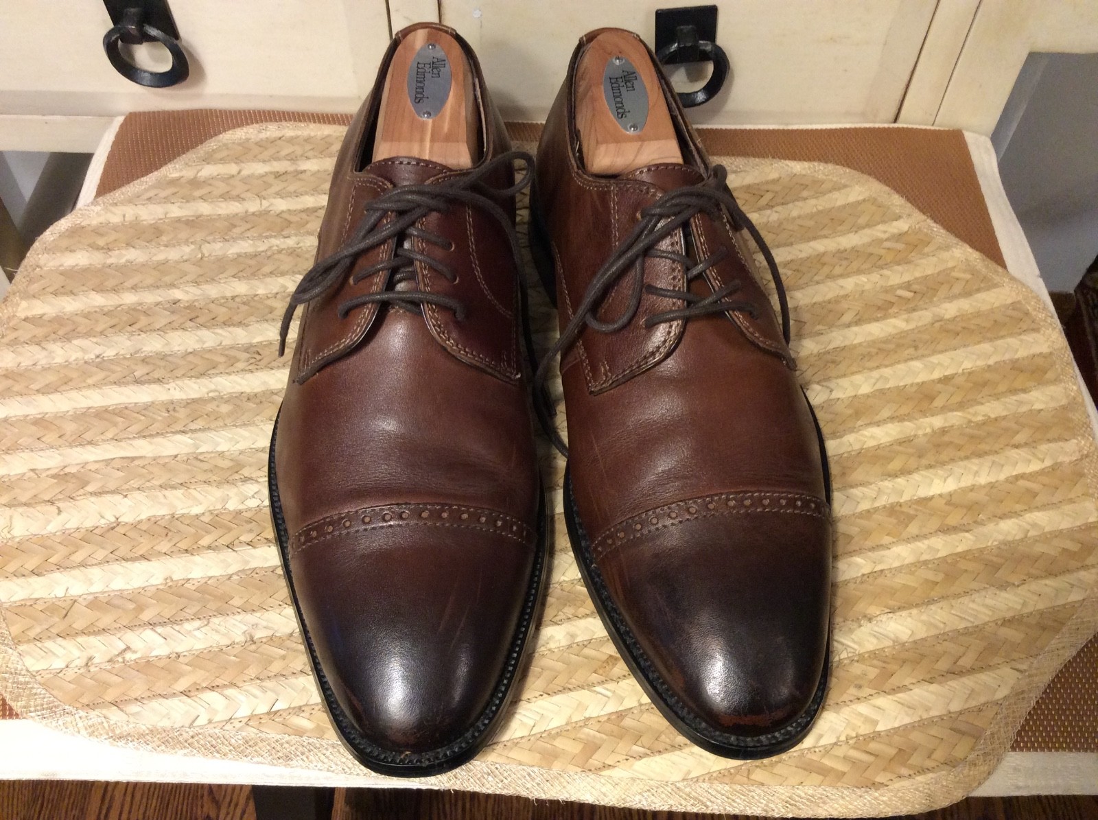 SAOLA JOSEPH ABBOUD OXFORDS UOMO PELLE MARRONE INVECCHIATA BERRETTO PUNTA TAGLIA 9 5M