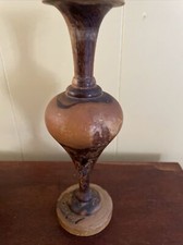 Nice Vintage Hand Turned Two Toned Designed Wood Vase