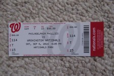 WASHINGTON NATIONALS VS PHILLIES 9/6/2014 FULL TICKET ~ DOMONIC BROWN HR