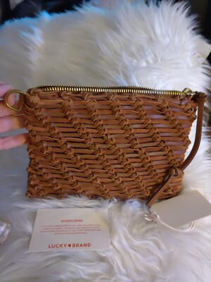 Lucky Brand Woven Leather Wristlet Clutch Wallet Pouch Detachable Strap