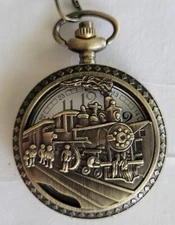 Steam Locomotive Train Logo Bronze Finish Pendant Pocket Watch New Fast ship