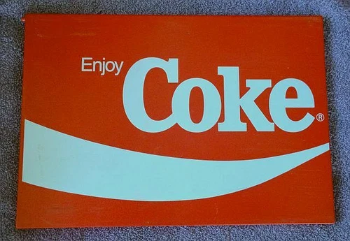COKE - SIGN/REFRIGERATOR PANEL-BREAKMATE - PLASTIC 12 3/4"  RED & WHITE-VINTAGE-