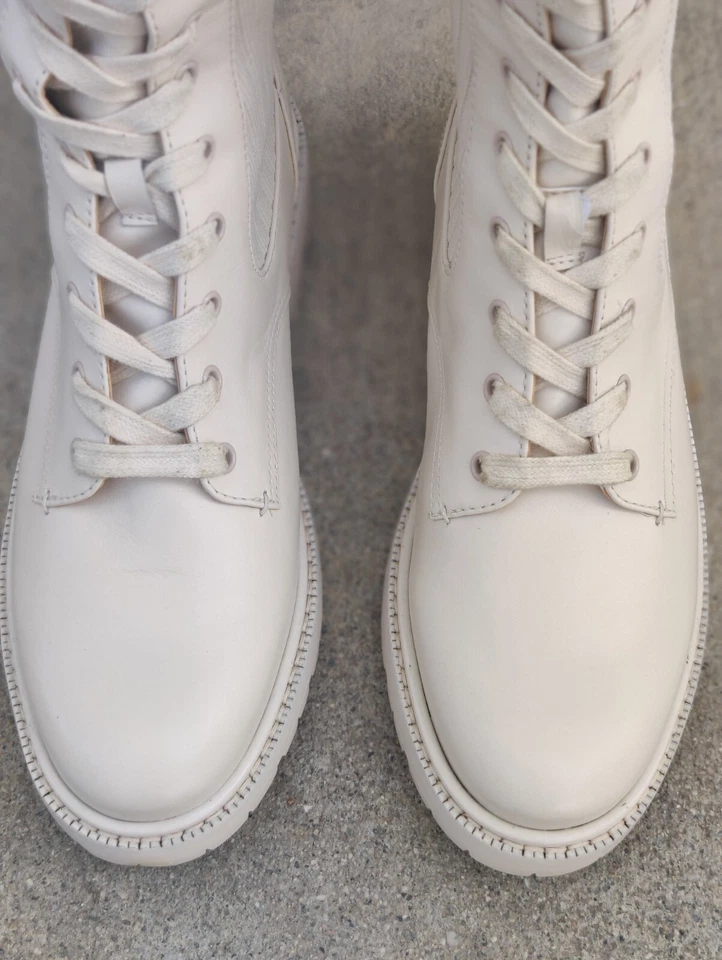 Sam Edelman Lila Womens Size 7 M Cream Leather / Fabric Lace Up 16" Tall Boots - Image 4 of 4