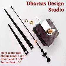 (#03) Quartz Clock Motor 1/2" threaded, LONG SHAFT quiet motor, HANGER & 6" hand