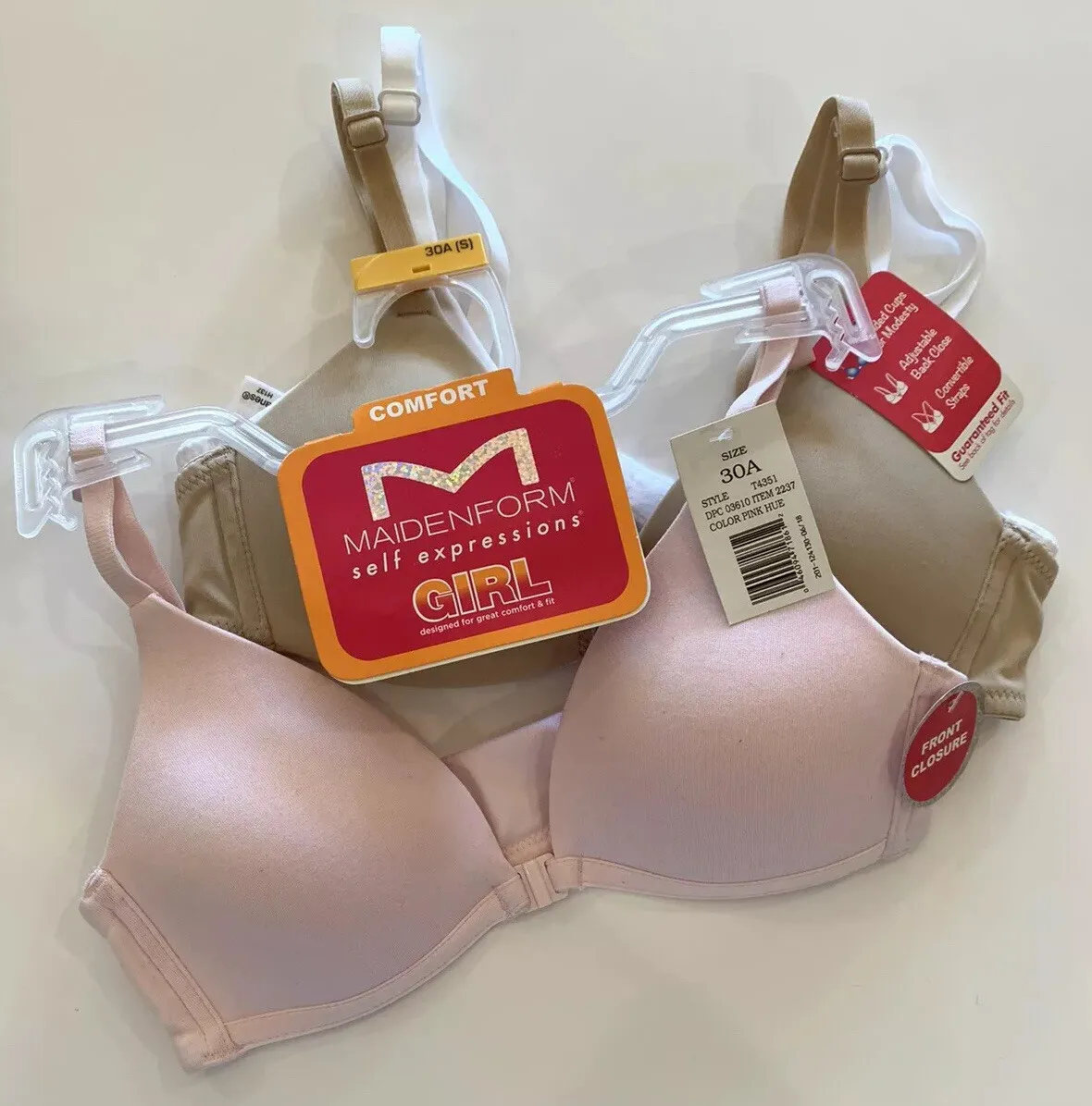 lot of 3 SZ S Molded Front Maidenform & Hanes Girls' Wire-Free Bra,  sleek&smooth