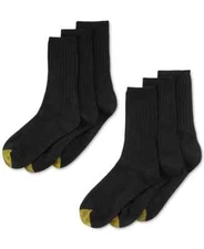 6 Pairs Gold Toe Casuals Women's Ribbed Crew Mid-Calf Socks Black Size 6-9