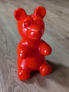 VINTAGE Plastic Red GUMMY BEAR Retro Candy Figurine COIN BANK 8"