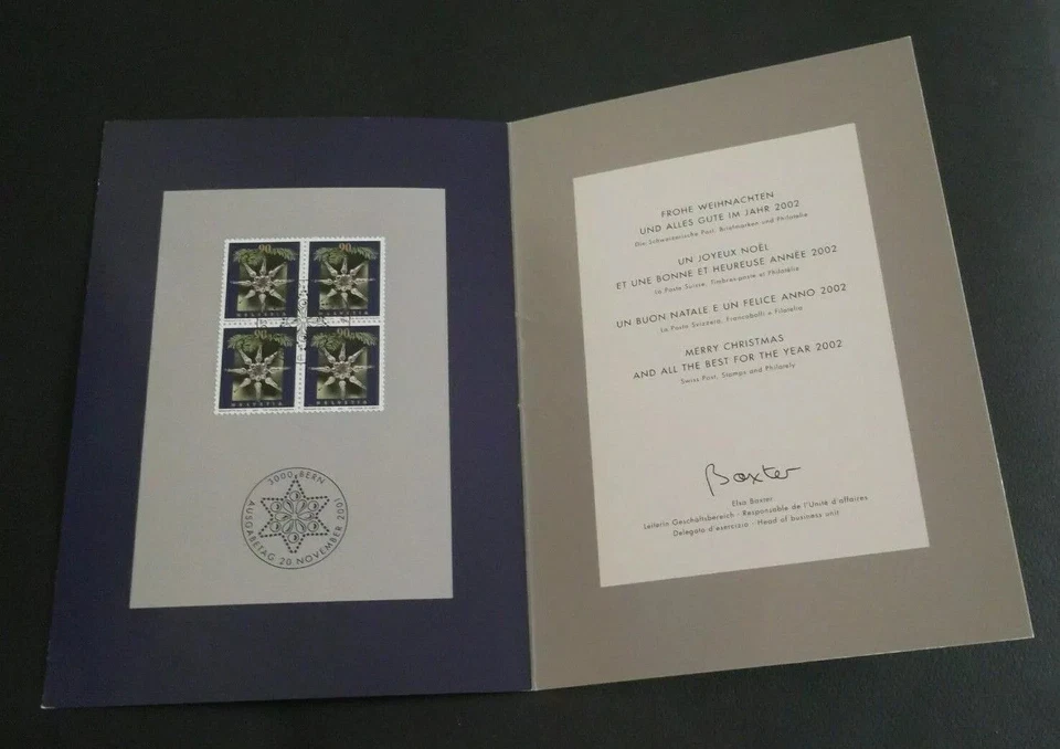 Post Schweiz, Helvetia, Sonderfaltkarte Weihnachten 2001, 4er Block Mi 1776 gest - Image 2 of 4