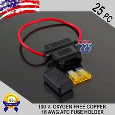 25 Pack 18 Gauge ATC In-Line Blade Fuse Holder 100% OFC Copper Wire + 1A - 40A