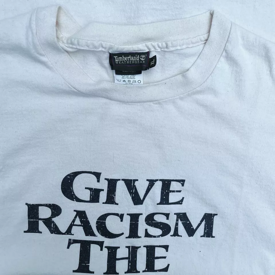 VINTAGE 90s Timberland Give Racism The Boot XL Shoe Promo Political Black Racist - Image 3 of 4