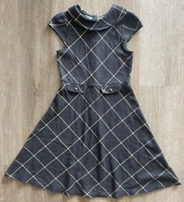 Janie Jack Sunshine Avenue Gray Windowpane Plaid Knit Dress Cotton Size 8