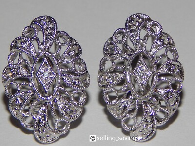 10K WEISSGOLD DIAMANT DEKO STIL FILIGRAN 8/10 ZOLL OMEGABACK CLIP AUF OHRRINGE