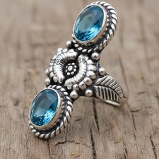 Blue Topaz Gemstone 925 Sterling Silver Ring Handmade Jewelry Ring For Gift