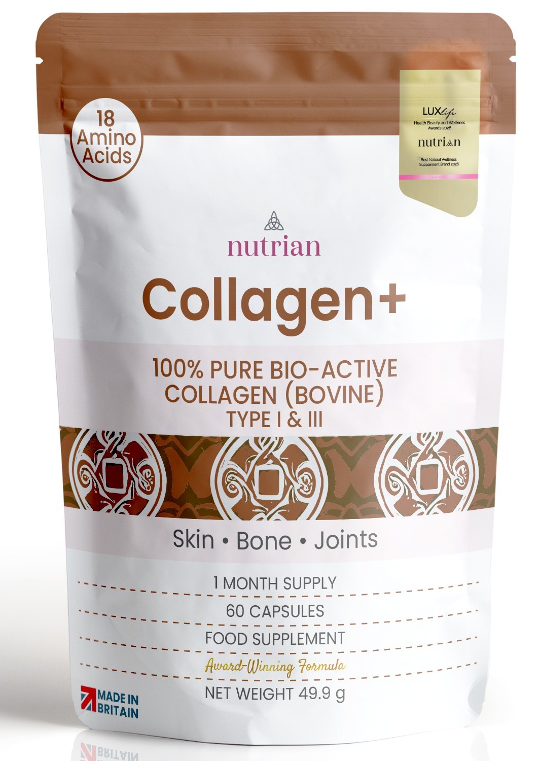 Nutrian 100% Bio-available Hydrolysed Bovine Collagen 1200mg, Type I & III - Image 2