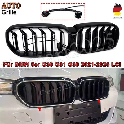 Doppio Ponte con Luce LED Nero Lucido per Bmw Serie 5 G30 G31 LCI Griglia Radiatore Grill