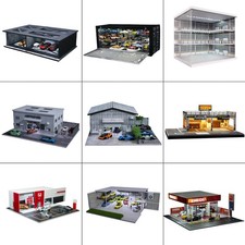 1/64 Diorama Diecast Car Garage Model LED Light Car Display Parking Lot Scene US
