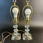 Vtg Hand Cut Crystal Glass Table Boudoir Lamps Set Pair 16" Farmhouse Cottage